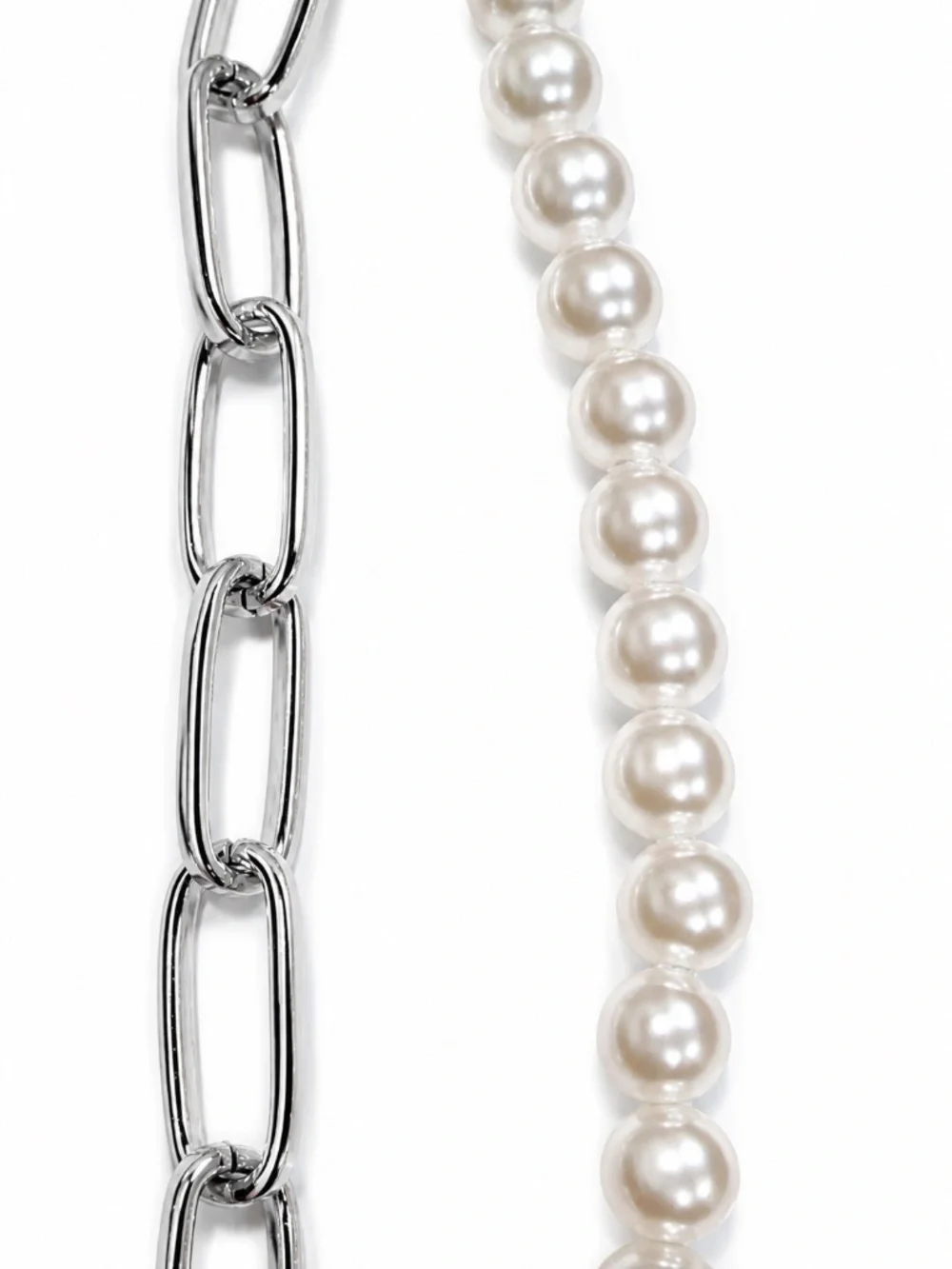 Silver-Tone Pearl & Paperclip Chain Lock Necklace